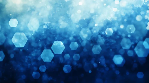 Abstract blue hexagon bokeh background in modern digital style.