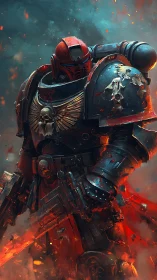 Armored sci fi warrior in red and black power armor.