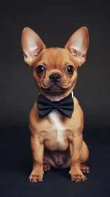 Canine studio portrait with formal bow tie and soft keylight.