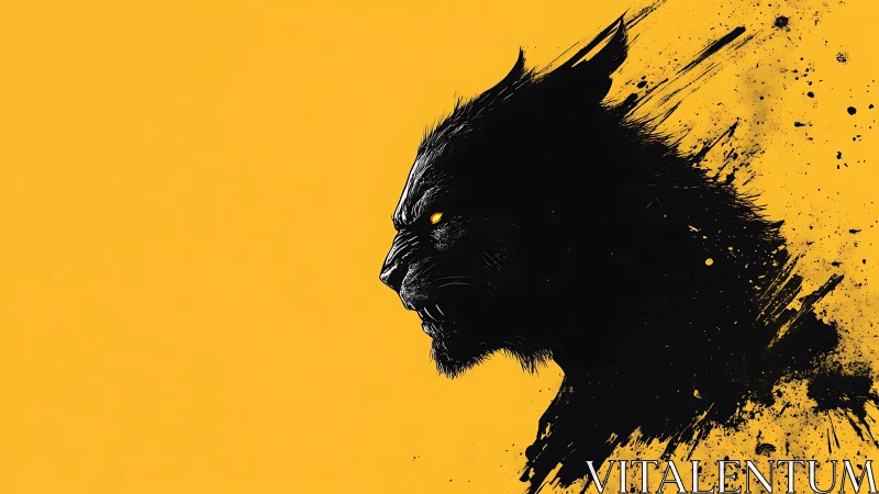 Black panther profile splatter art on bold yellow field.