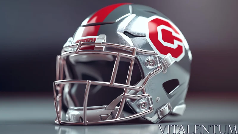 Chromed football helmet with red C logo and facemask detailing.