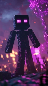 Voxel shadow entity under neon magenta volumetric light.