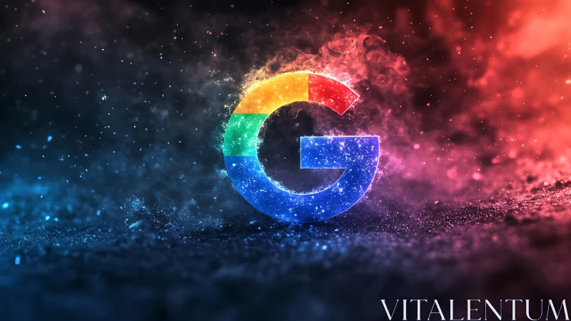 Chromatic letter emblem amid prismatic digital nebula.