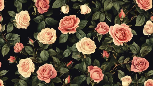 Garden of Roses in Bloom: Vintage Floral Pattern