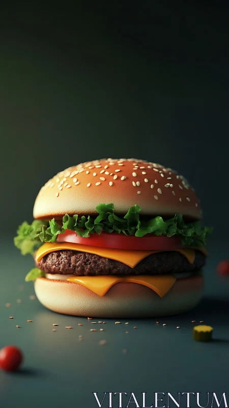 Highly detailed 3D cheeseburger render with realistic materials