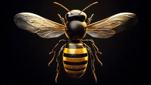 Golden honeybee spreads shimmering wings in soft light