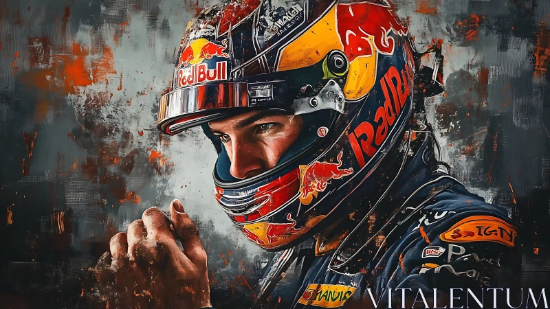 Helmeted racing driver portrait rendered in digital paint