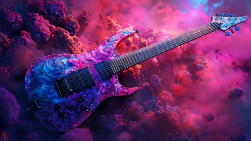 Dreamy neon guitar drifting through electric pink clouds.
