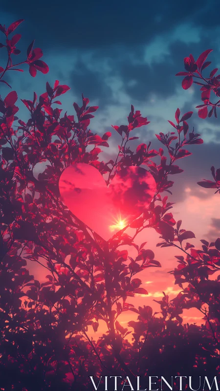 Radiant Heart Silhouette: Luminescent Core Surrounded by Botanical Foliage