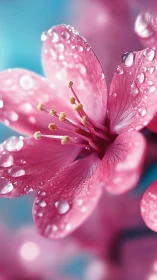 Pink Flower Petals Displaying Water Droplet Coverage with Selective Focus Depth
