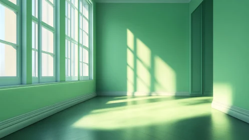 Sunlit green room filled with calm, inviting morning light.