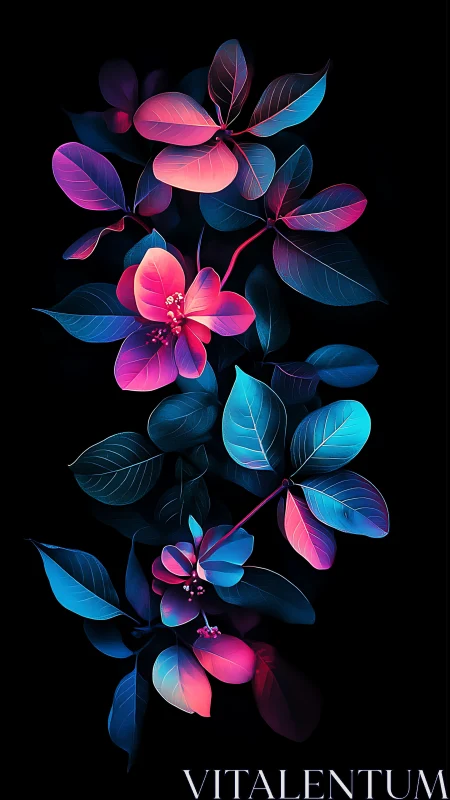 Neon Flowers Bloom in Digital Light