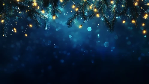 LED lit fir branches form high contrast bokeh-heavy winter border