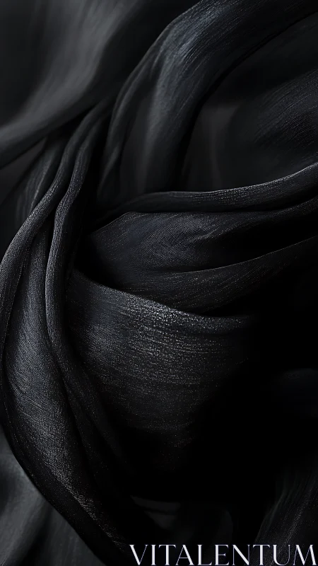 Photorealistic black chiffon folds with sculptural drape study.