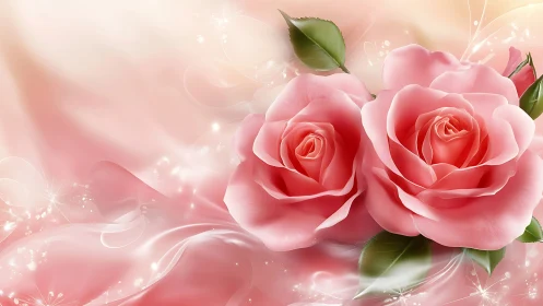 Luminous Rose Waltz Blooms Against Ethereal Pink Reverie