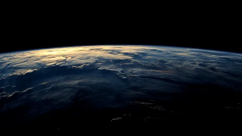 Curved Earth horizon under low-angle solar illumination from orbit