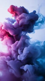 Colored ink plumes forming abstract cloud shapes in water.