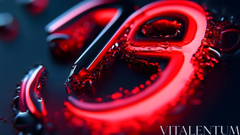 Neon Red Number 19 in Liquid, Futuristic Digital Art Style.