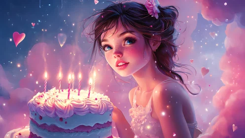 Dreamy Birthday Celebration with Glowing Candles and Magical Atmosphere