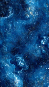 Swirling blue cosmic clouds drift softly through starry gold
