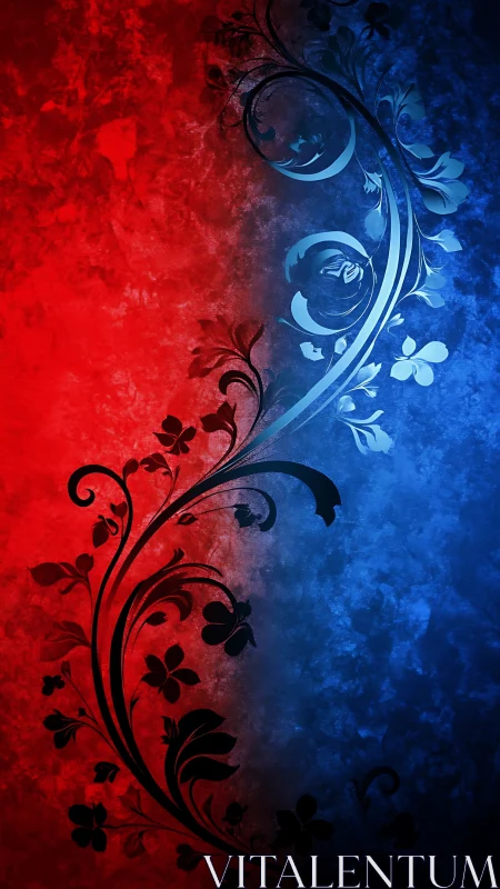 Dual-tone floral vector scroll on textured gradient field.