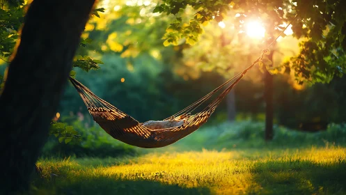 Sunset-weaving hammock cradles a quiet summer-daydream