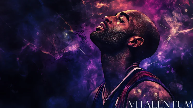 Basketball portrait with cosmic purple nebula lighting effects