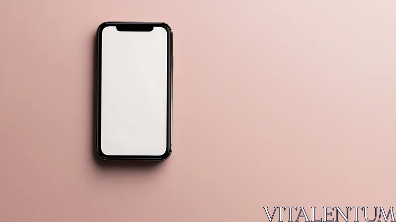 Black smartphone on dusty rose background.