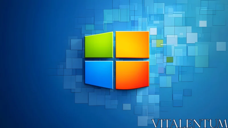 Modern Windows logo on geometric blue digital background.