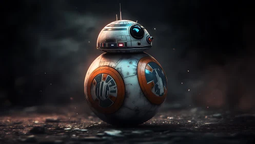 Spherical sci‑fi droid rendered with cinematic photoreal lighting