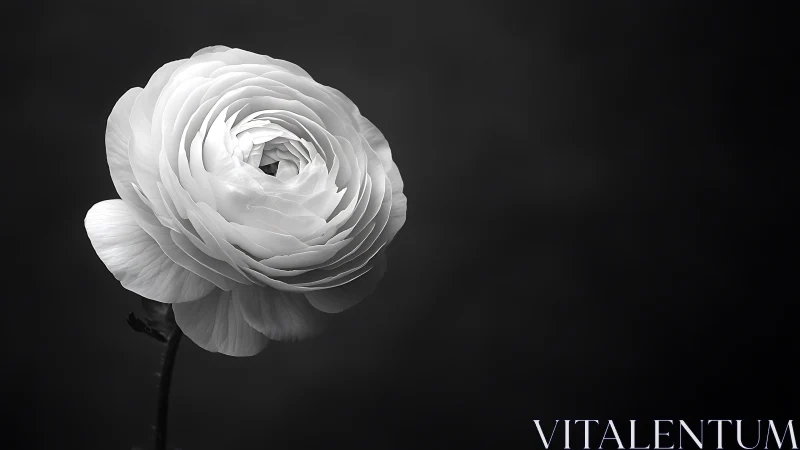 White Ranunculus Bloom Against Dark Minimalist Background