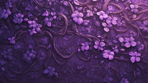 Purple Floral Ornamental Design with Swirling Botanical Elements