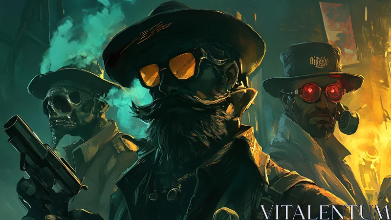 Postapocalyptic mercenaries in toxic neon urban haze