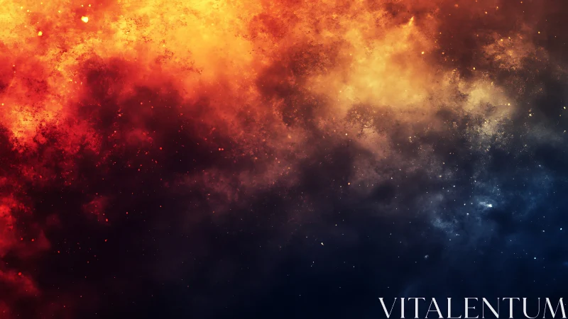 Nebula clouds merge in fiery orange and deep indigo void