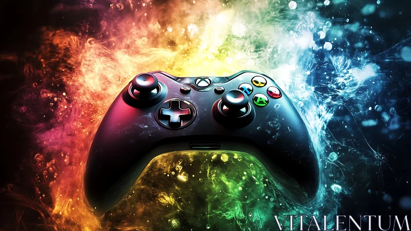 Gaming Controller Amid Ethereal Elemental Forces.