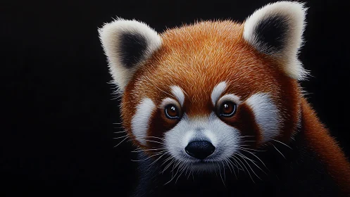 Red panda stargazer framed in velvety midnight shadows.