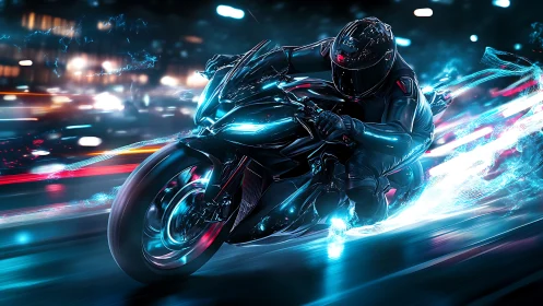 Neon night rider carving electric light trails through speed.