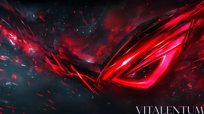 Scarlet cyber emblem slicing through digital shadows.