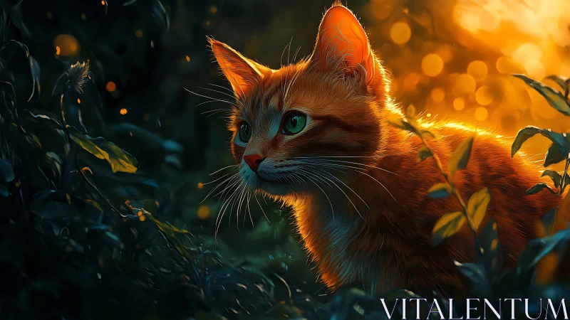 Radiant Ginger Cat Glowing in Golden Sunlight.