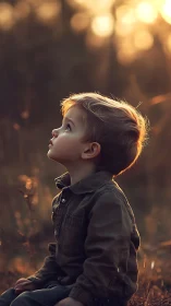 Young child gazes skyward with wonder and hope