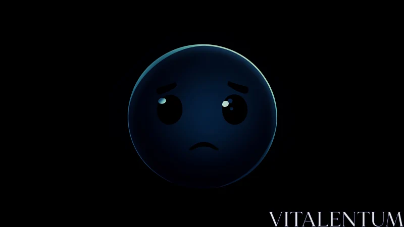 Dark spherical emoji face on black background.