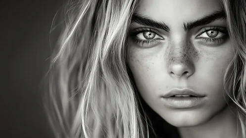 Monochrome hyperreal portrait with high-contrast iris microdetail.