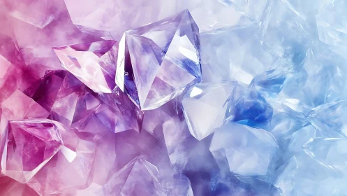 Iridescent crystal cluster in pink and icy blue haze.