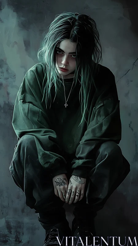 Moody girl in dark streetwear stares intensely at viewer