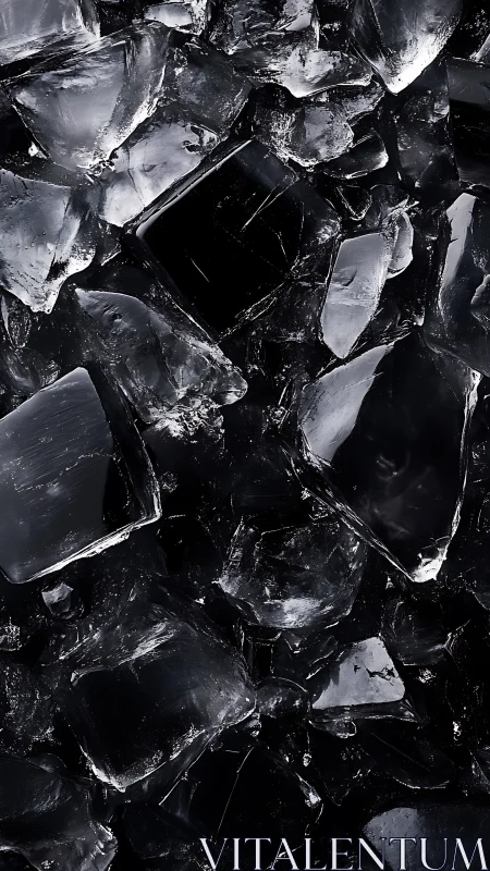 Fragmented ice macro reveals angular translucency and high contrast