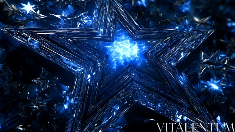 Luminous blue crystal star forms radiant electric core glow