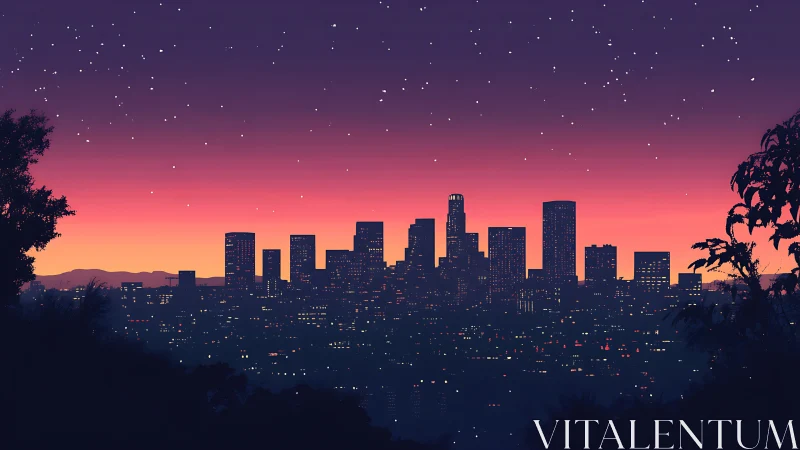 City skyline glows gently beneath a starlit evening sky