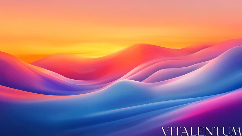 Chromatic dunes ripple gently beneath a painted sunrise sky