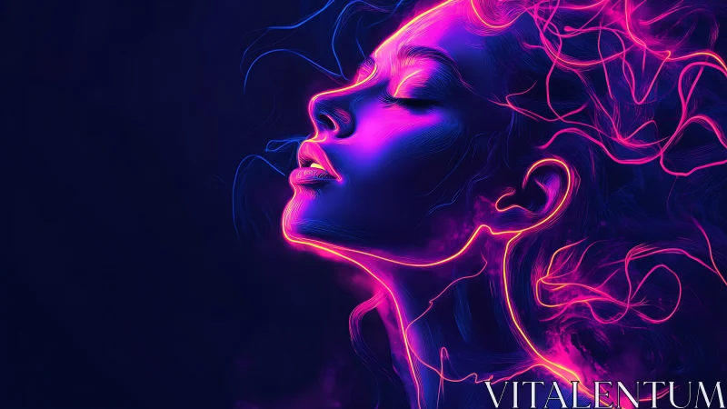 Neon dreamscape portrait glowing with quiet cosmic joy.