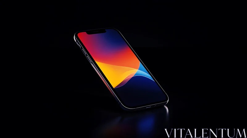 Smartphone with Radiant Gradient Display Rendering Abstract Chromatic Waves